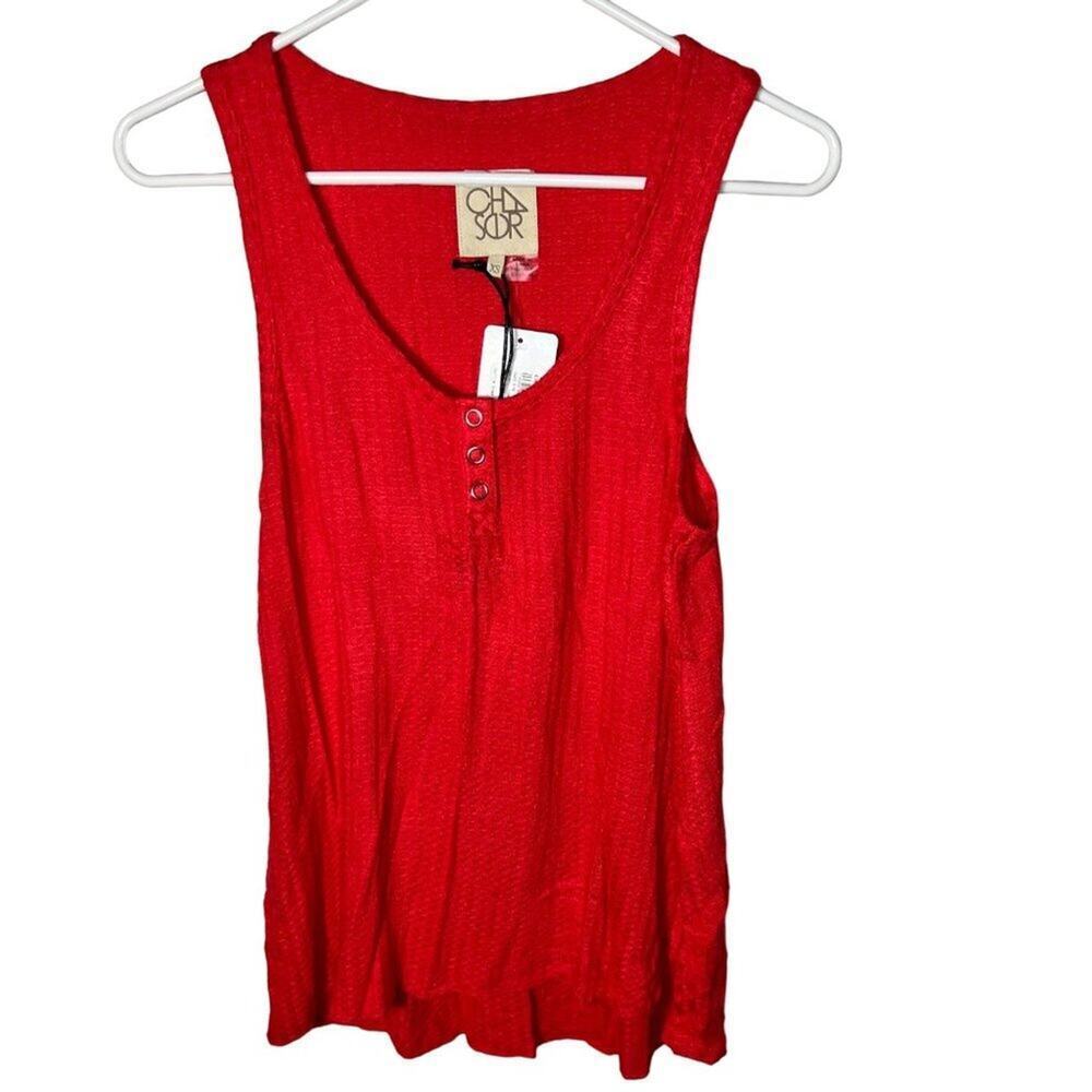 Chase Evereve Tomato Waffle Snap Henley Knit Henley Tank Top Size X Small
